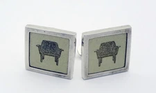 SPIVEY USA Laser Etched Leather Mid Century Chair Cufflinks in Sterling Silver