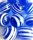 Glass Marbles Game Shooters 1"  - 10 pcs Transparent blue w/white stripes