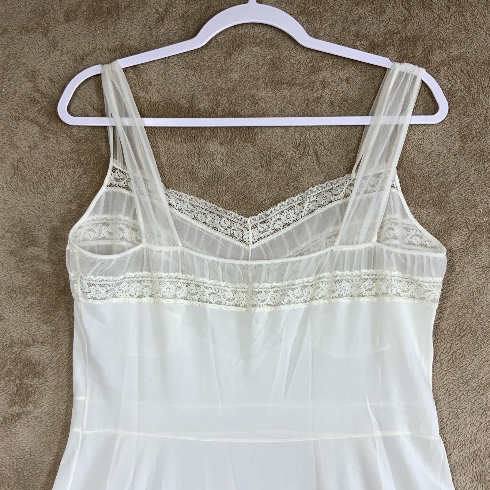 VTG Ivory Long Nylon Nightie Nightdress Sz 38 KAYSER Luxite Coquette Fairy Sexy