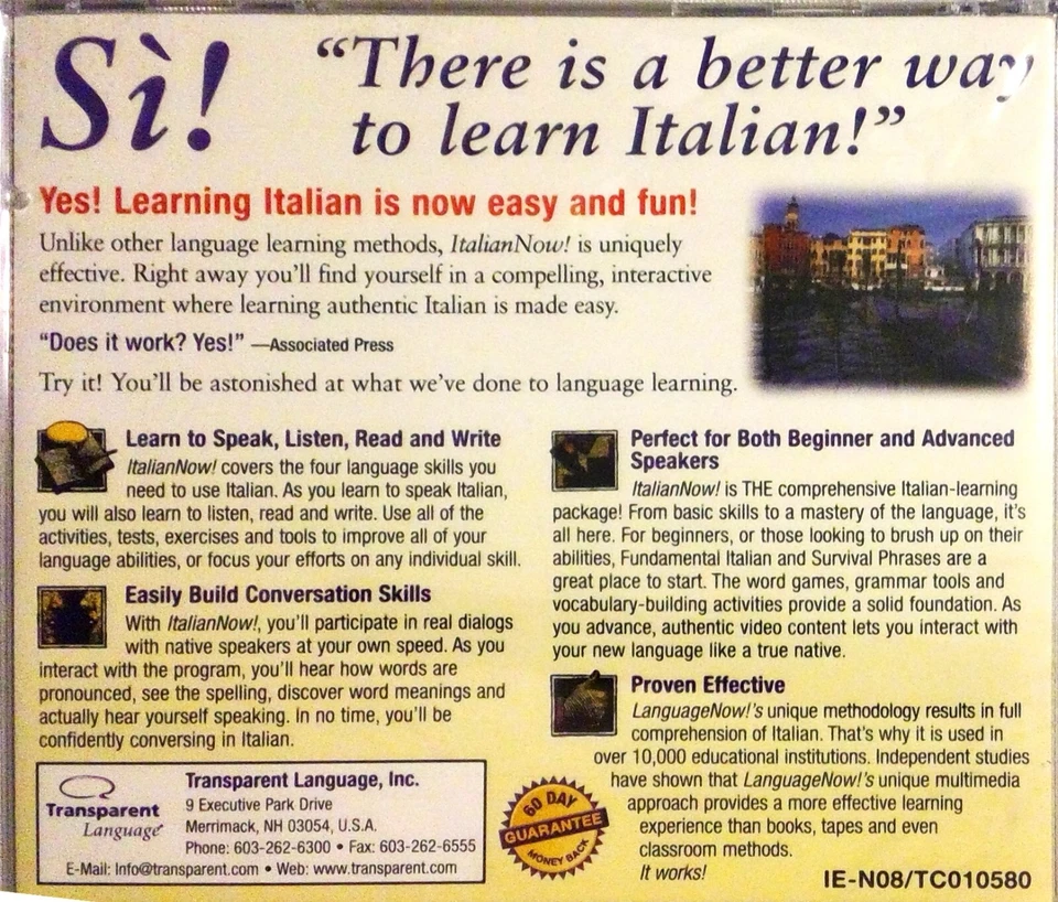 Learn Italian Now! Windows/Mac CD-Rom Transparent Language NewSealed - Image 2 of 3