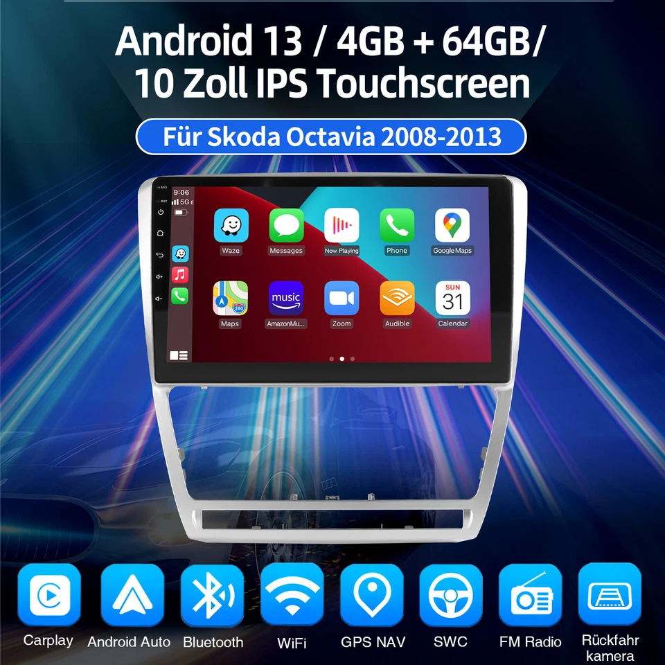 Android 13 Autoradio Für Skoda Octavia II 1Z3 1Z5 2008-2013 4G+64G Carplay NAVI - Bild 2 von 4