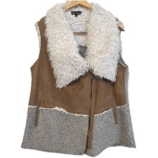 Faux Suede Wool Blend Vest Medium Sherpa Collar Boho Chic Cozy Festival