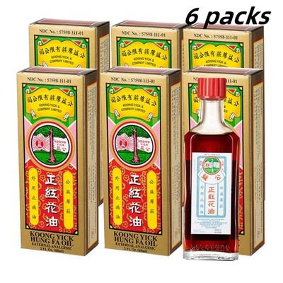 6 Packs Koong Yick Hung FA Red Oil, Red Flower External Analgesic Oil, 2FL Oz