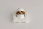 Vtg 925 Sterling Silver Amber Yellow Glass Rhinestones Band Ring Size 7