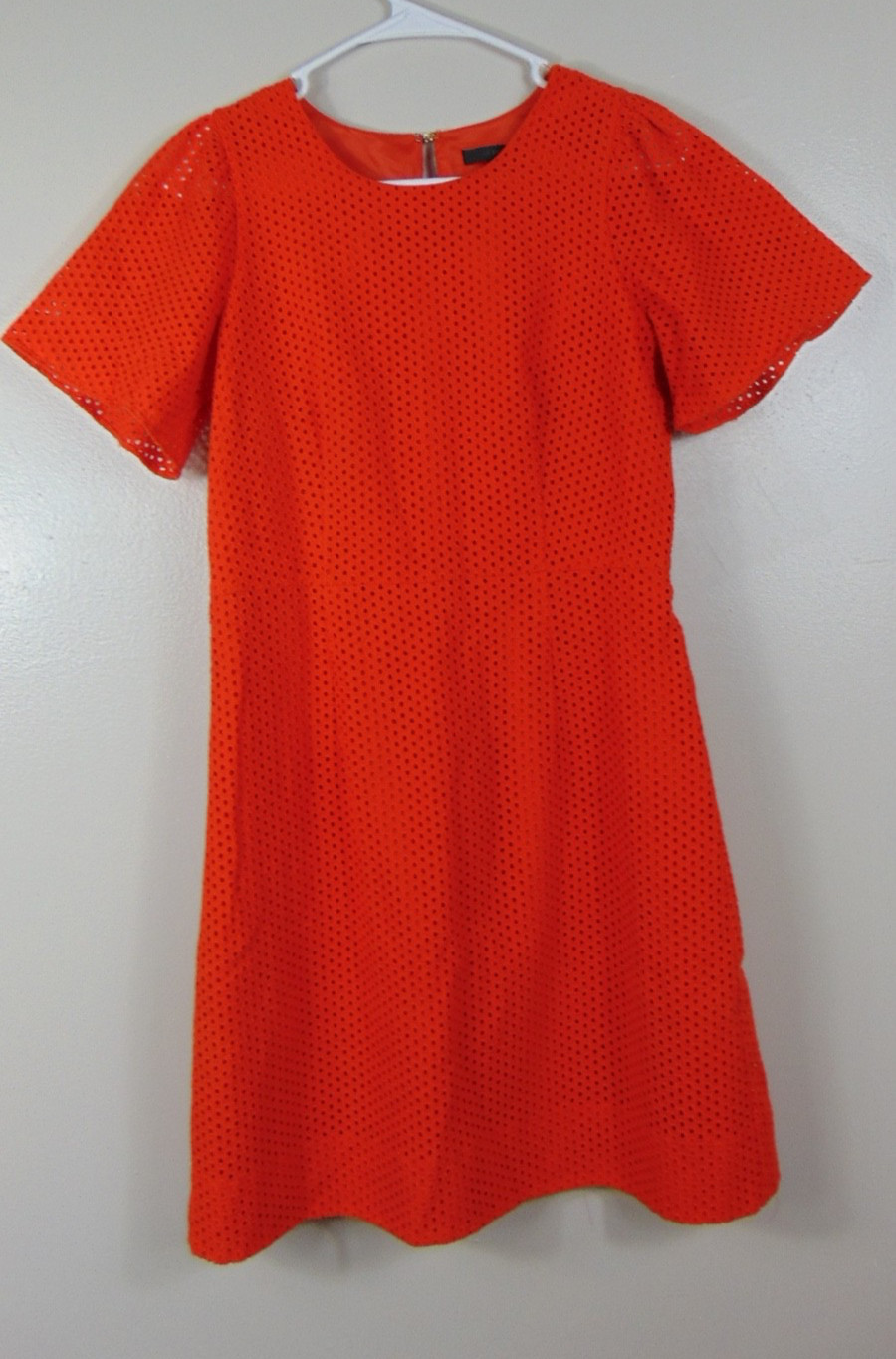 J Crew Eyelet Dress Womens 4 Orange Flutter Sleeve Lined Summer Spring Cotton