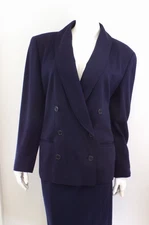 Vintage Giorgio Armani Navy Blue Wool Skirt Suit Double Breasted Blazer 44 Italy