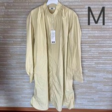 UNIQLO Gathered Long Sleeve Dress M Light Green Cotton Nylon Twill New