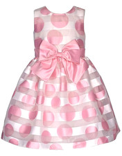 NWT Bonnie Jean Girls Pink Polka Dot Dress Size 4T Bow Party Organza Stripe