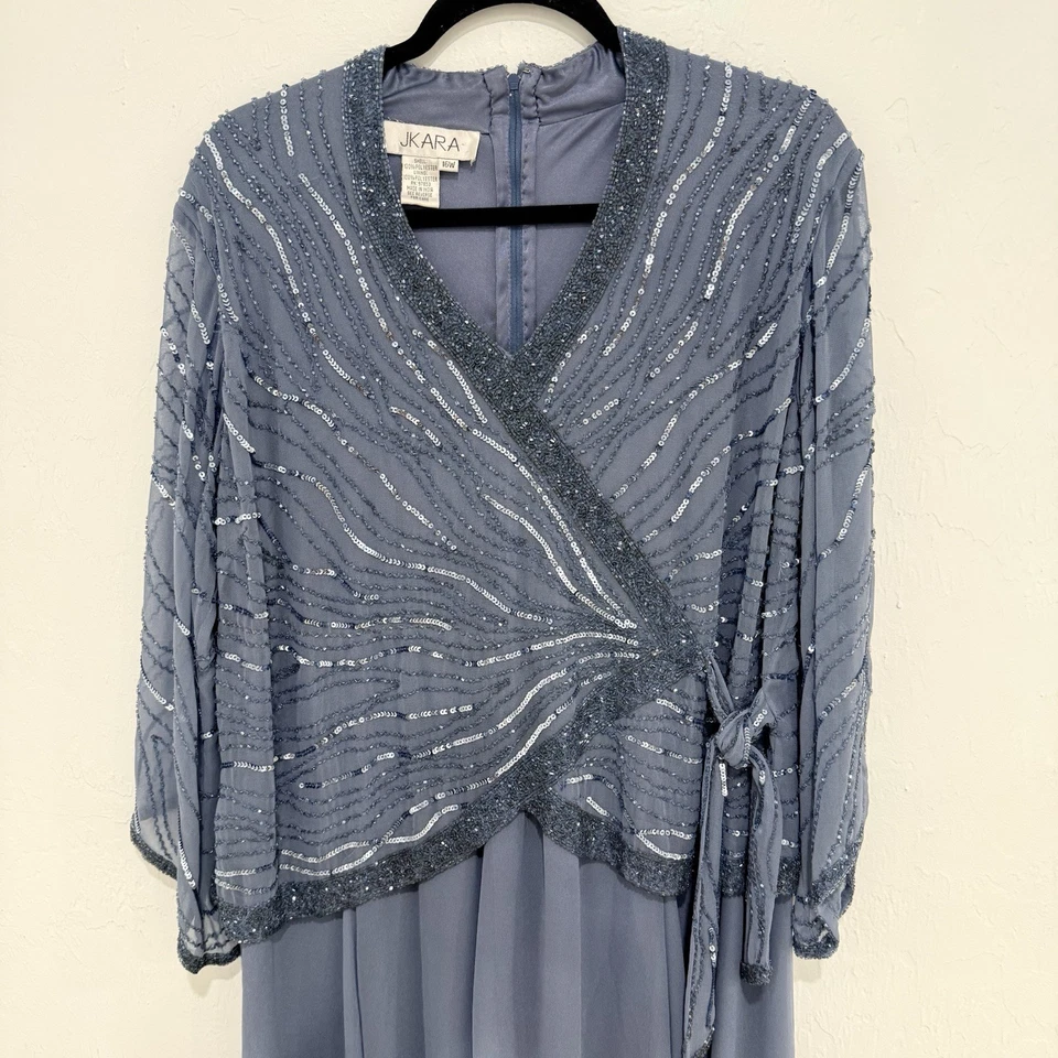 jkara blue sequin formal dress 3/4 sleeve size 16w elegant gown - Image 2 of 4