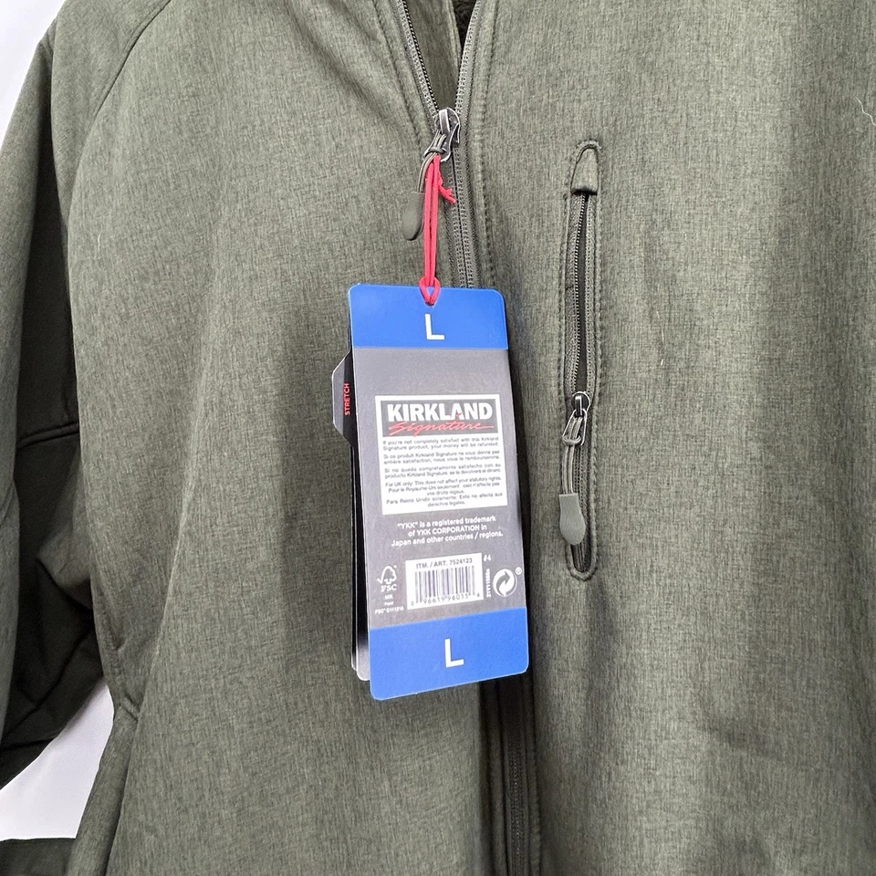 NWT Kirkland Signature Men's Large Army Green softshell lined Fleece stretch - Image 3 of 4