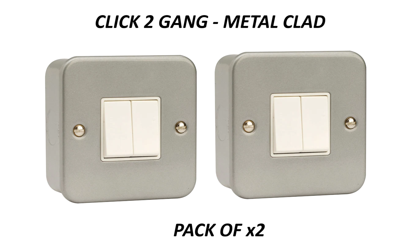 *PACK OF x2* Click Scolmore Metal Clad Switch 2 Gang 2 Way 10A - CL012 x2pc