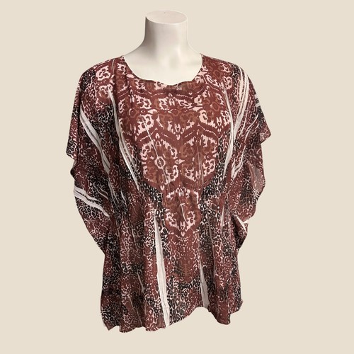 Brown Leopard Kaftan Top 3X plus Size Loose Flowy Batwing Sleeve Indie Boho