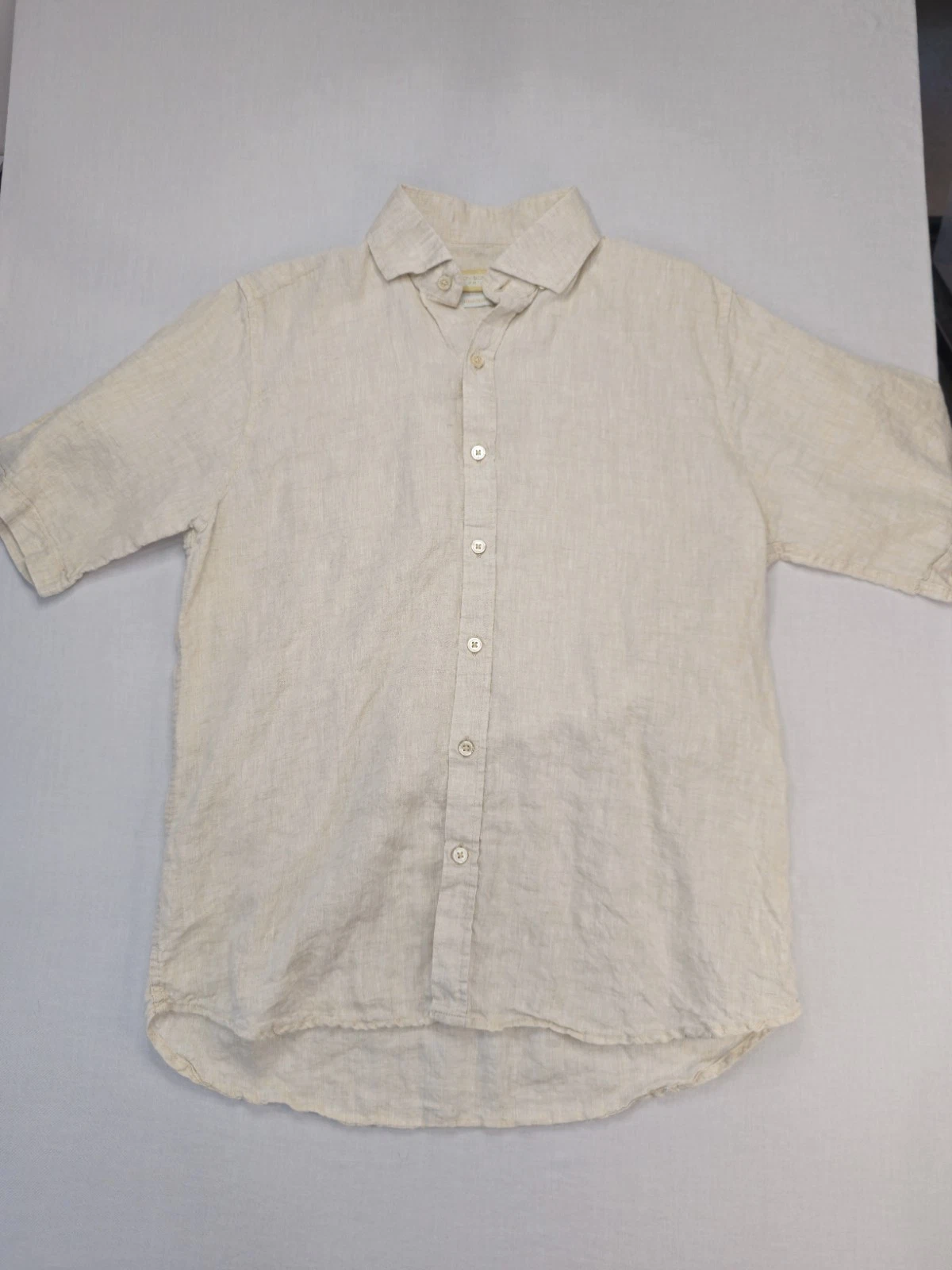 Jon Sonen Privé Linen Shirt Mens Medium Beige Short Sleeve Button Up Atemporary