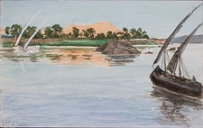 Aswan Qubbet el-Hawa Egypt Feluccas Nile Valley Watercolour Unknown Mid 19th Century