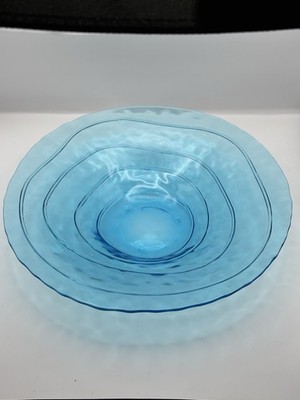 Vintage Schale mundgeblasen Kunstglas Tornado Geode türkis gewellt konzentrisch Ring 