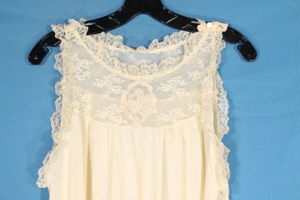 DE COLECCIÓN CONJUNTO DE BATA/CAMISÓN GILEAD Marfil NYLON/CHIFÓN Detalle de Encaje LOUNGE Peignoir S Foto 3 de 4