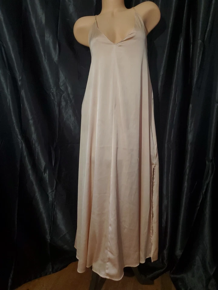 Maxi Vestido Largo ZARA SATINADO CHAMPÁN Formal Cena Fiesta Baile PEQUEÑO Foto 3 de 4