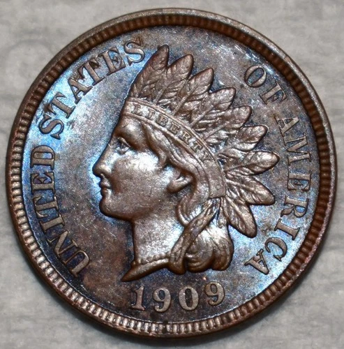 Uncirculated 1909 Indian Head Cent, Highly Lustrous & Razor-Sharp.