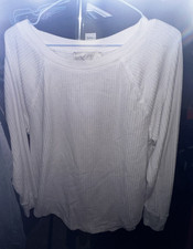LOFT White Waffle-Knit Crew Neck Knit Pullover Sweater Long Sleeve Women's L