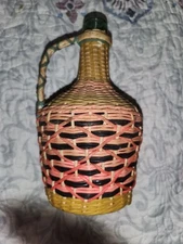 Vintage Hand Wicker Bottle Woven Wine Jug Straw Wrapped Rustic Decor