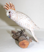 Hand Carved Wood Hand Painted Bird Cockatiel Parrot Figurine on Driftwood