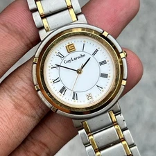 Rare Guy Laroche White Dial Roman Index Date Quartz Watch Vintage Unisex