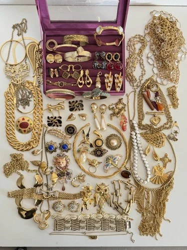 Huge Gold Tone Estate Jewelry Lot Trifari Givenchy & More Signed & Unsigned