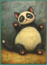 ACEO 2.5x3.5 watercolor painting - cat kitten panda fantasy surreal
