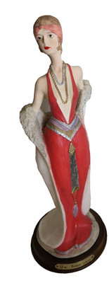 Vtg Da Vinci Collection Flapper Figurine Roaring 20s Resin Wood Base 13''Tall