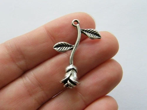 BULK 20 Rose flower charms antique  silver tone F247