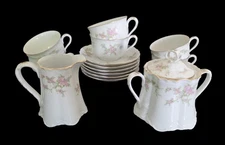 Vintage TK Thun NORMANDIE Czechoslovakia Floral 6 Cups & Saucers Creamer & Sugar