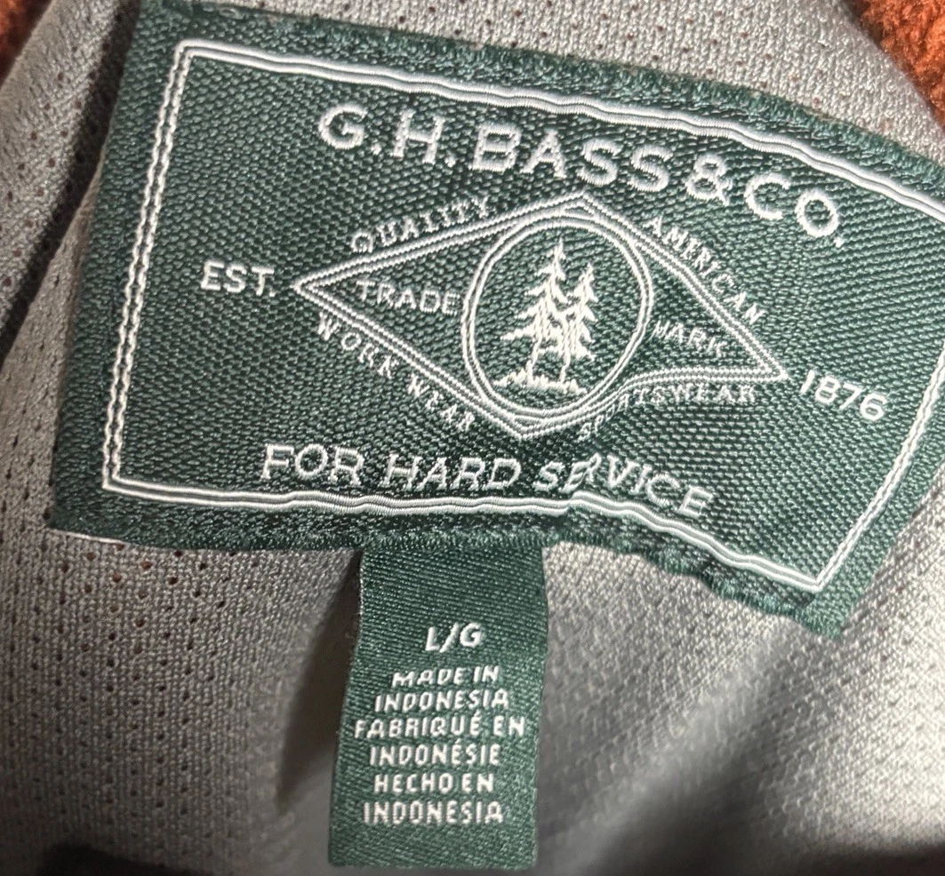 GH Bass & Co For Hard Service Fleece Pullover Orange Gray Snap Jacket Mens L - product detail image 8