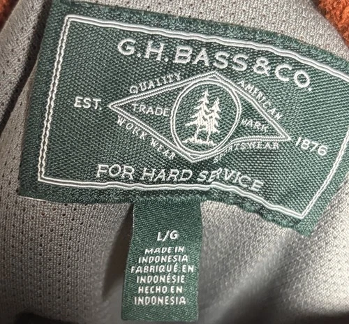 GH Bass & Co For Hard Service Fleece Pullover Orange Gray Snap Jacket Mens L image 8