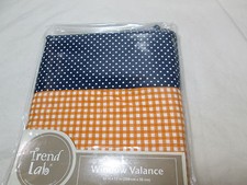 New Trend Lab Baby Window Valance 82x15 Orange, Navy and White - Gingham/Dots