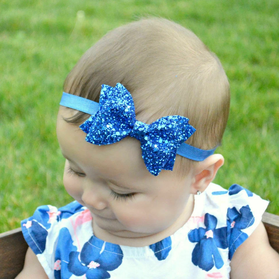 Baby Toddler Girl Fashion Sequin Glitter Stretchy Bow Headband Hair Head Band - Image 2 of 4