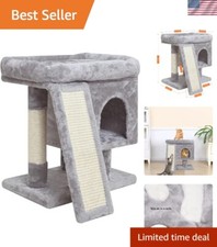 Modern Indoor Cat Activity Tower - Small Size Light Grey Condo for Kittens