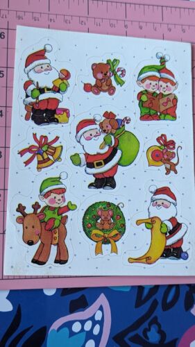 Vintage Russ Stickers Christmas Santa Claus Elf Reindeer 1 Sheet - Zdjęcie 1 z 6