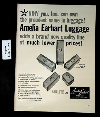 1952 Amelia Earhart Luggage Airlite 5 piece set Print Ad 42721