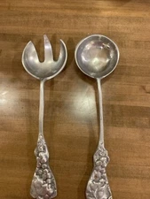 VINTAGE Cast Aluminum Salad Server Fork and Spoon Set, Grape Cluster handles 11”