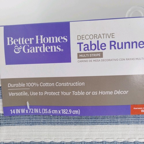 Better Homes & Gardens Multi Stripe 72 Inches Table Runner Blue Green Decorative - Picture 2 of 3