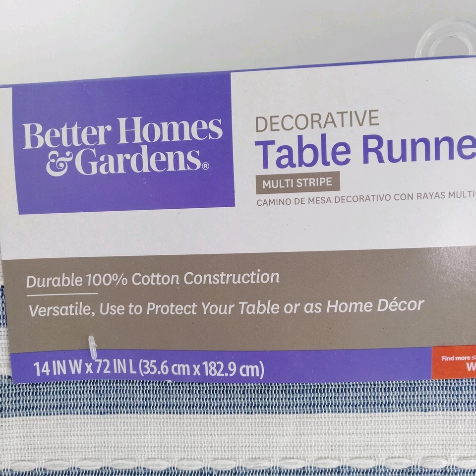 Better Homes & Gardens Multi Stripe 72 Inches Table Runner Blue Green Decorative - Image 2 of 3