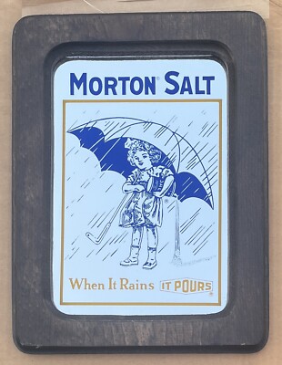 Iconic  1914 Girl  Morton Salt When It Rains It Pours 11x14 Wood Framed Mirror