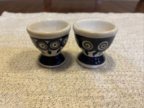 2 Polish Pottery Boleslawiec Peacock Pattern Egg Cups - Picture 1 of 2