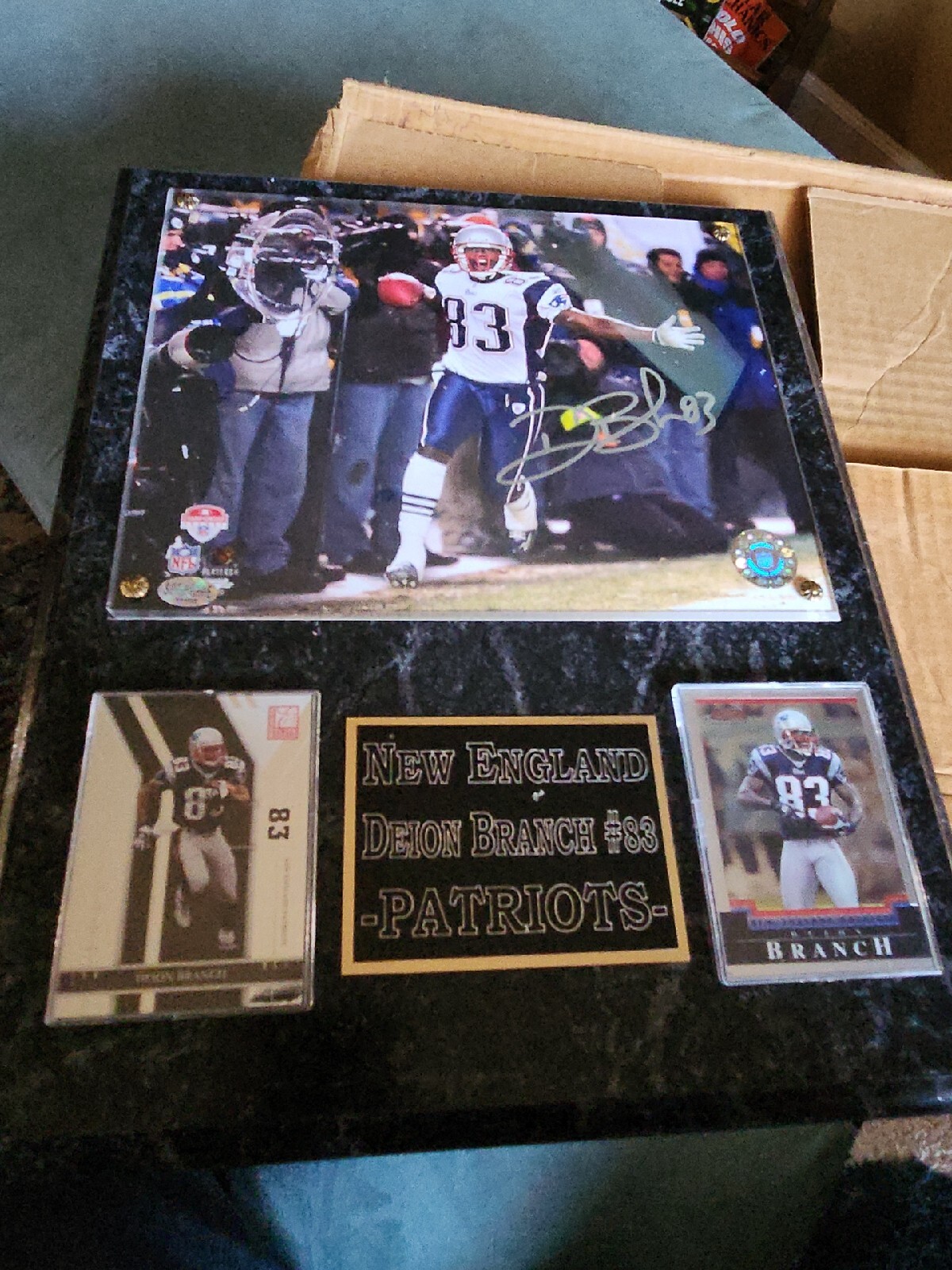 Deion Branch Autographed Signed New England Patriots Plaque AFC Championship game hologram COA 