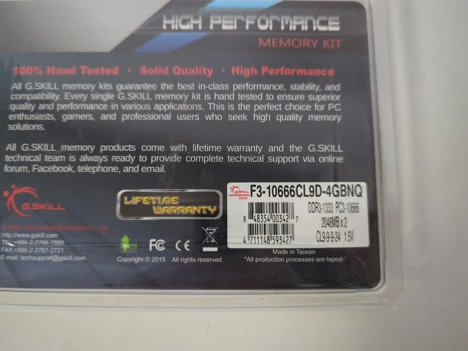 G.SKILL HIGH PERFORMANCE MEMORY KIT  F3-10666CL9D-4GBNQ - Image 4 of 4