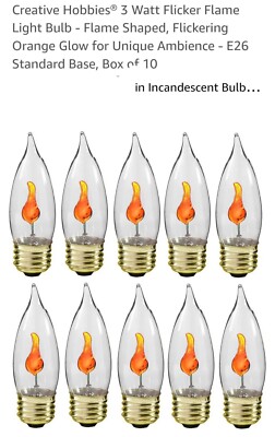 Creative Hobbies  3W Flicker Flame Light Bulb-Flame Shaped, Stdard Base-10 bulb