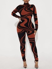 NWT Women's Sweater Abstract Design Long sleeve Jumpsuit Sz L