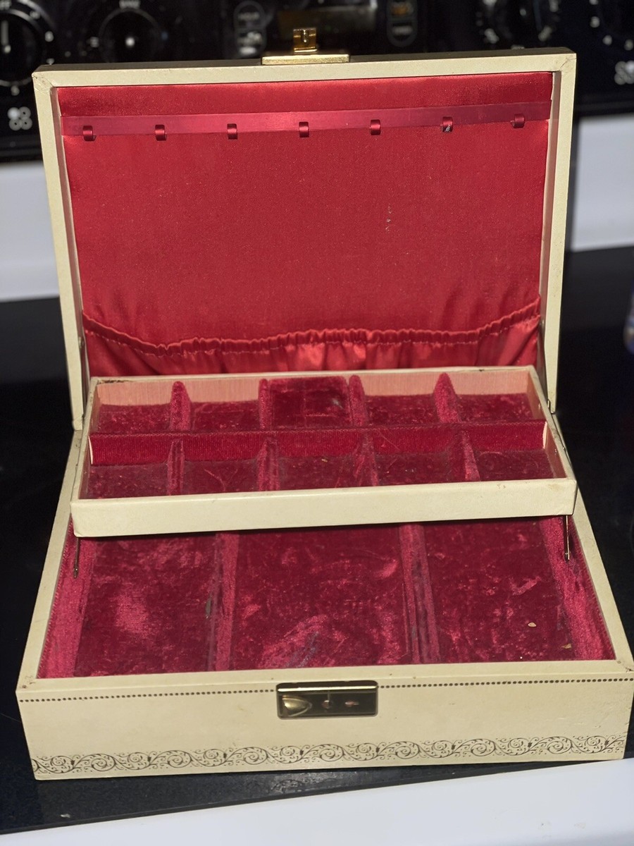 Vintage 1950s Mele Jewelry Box Cream with Red Interior, No Key - Main Image