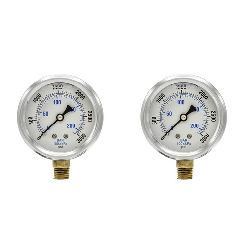 Liquid Filled Lower Mount Pressure Gauge with 2.5" Dial, 0-3000PSI, 1/4"Male NPT - Picture 5 of 8