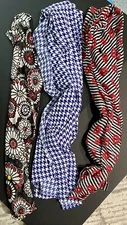 Lot Of 3 Scarfs- Red, Blue, Black, White & Yellow Geometric Flowers Kiss 